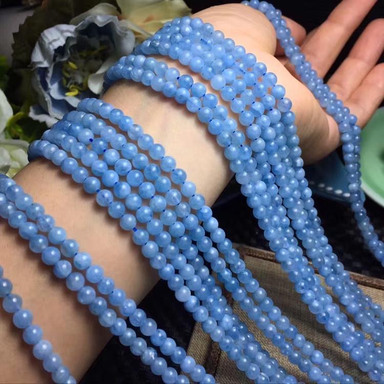 天然藍潤海藍寶散珠半成品diy手鍊項鍊手工配件水晶散珠6mm