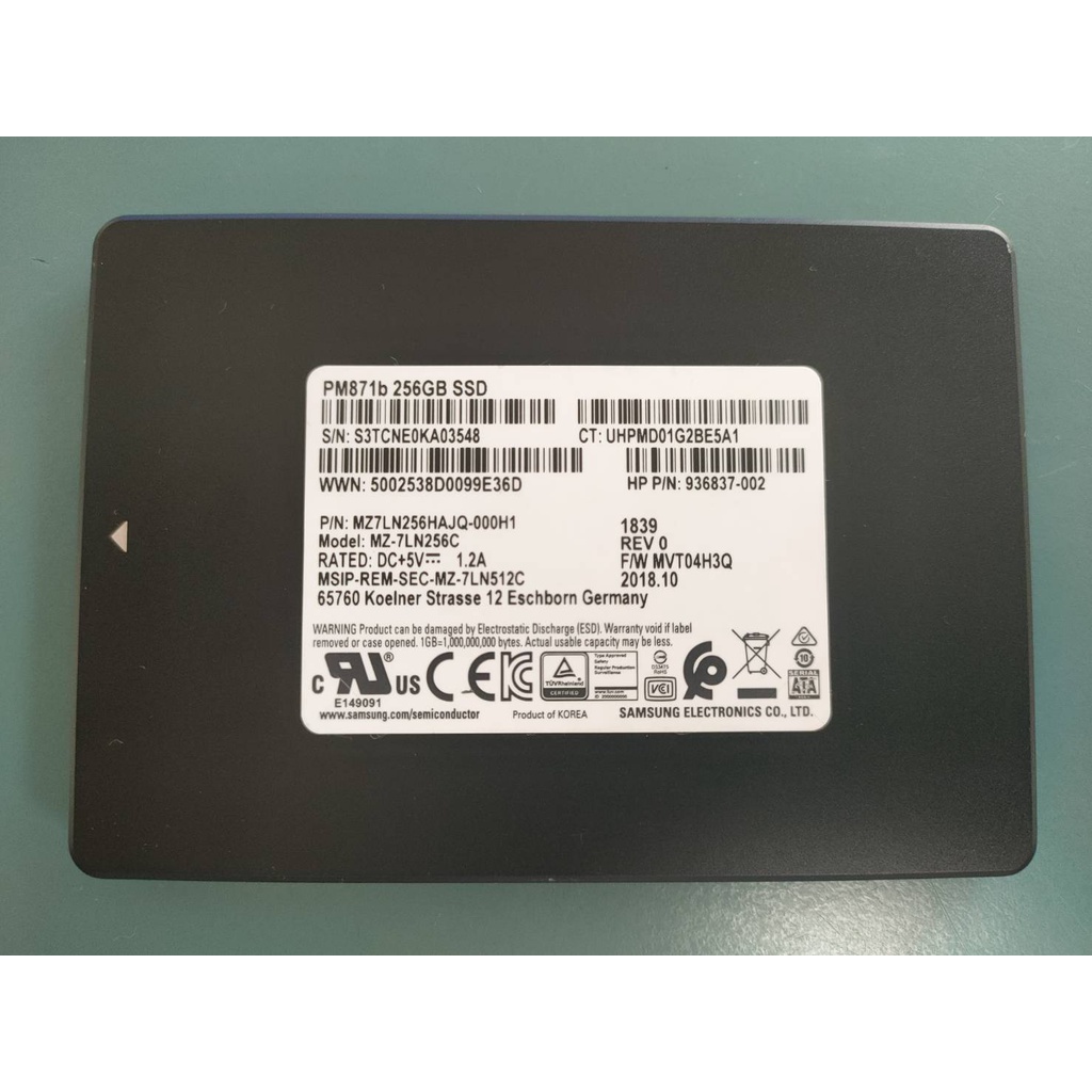 【Samsung 三星】 SSD 256GB PM871B  SATA  2.5吋(拆機良品)