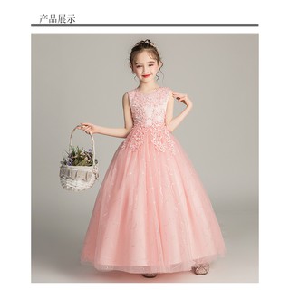 新竹金奇童裝兒童長款女童公主裙禮服粉色洋裝花童禮服洋裝長裙鋼琴表演服