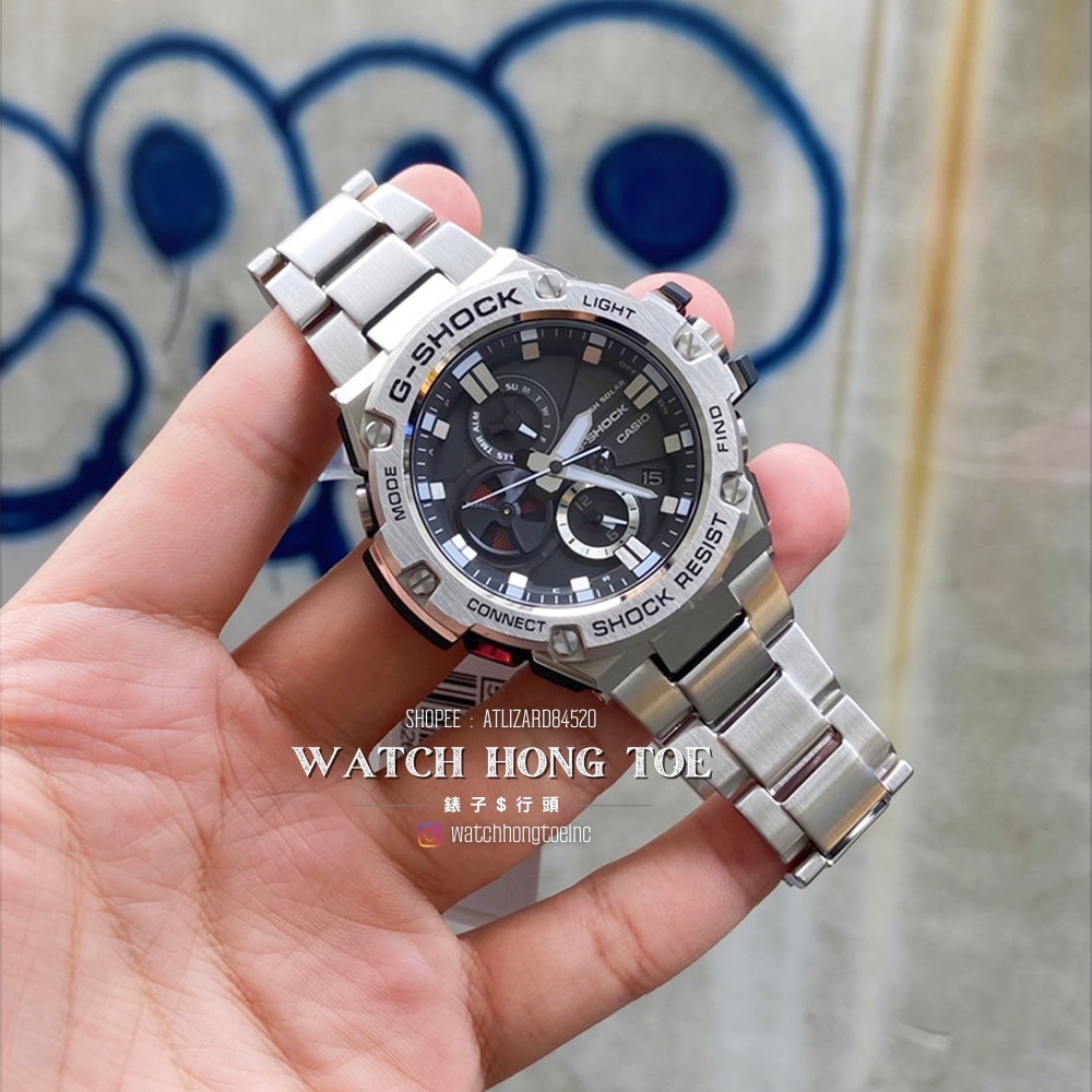 []錶子$行頭[] CASIO 卡西歐 G-SHOCK 藍芽太陽能 運動腕錶-鋼帶/黑面銀 (GST-B100D-1A)