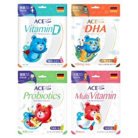 嬰兒寶 ACE SUPER KIDS 機能Q系列軟糖(維他命D/綜合維他命/DHA/益生菌)