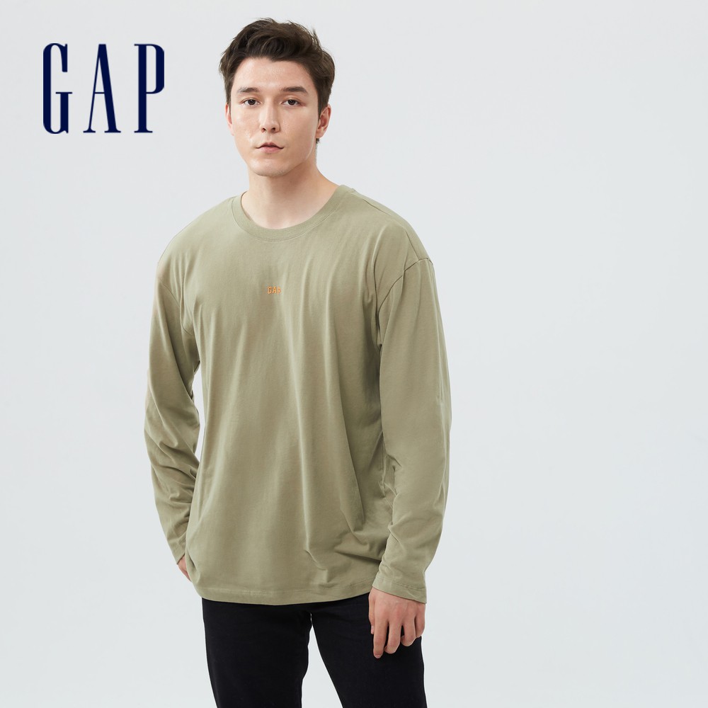 Gap 男裝 Logo長袖T恤 厚磅密織碳素軟磨系列-卡其色(739738)