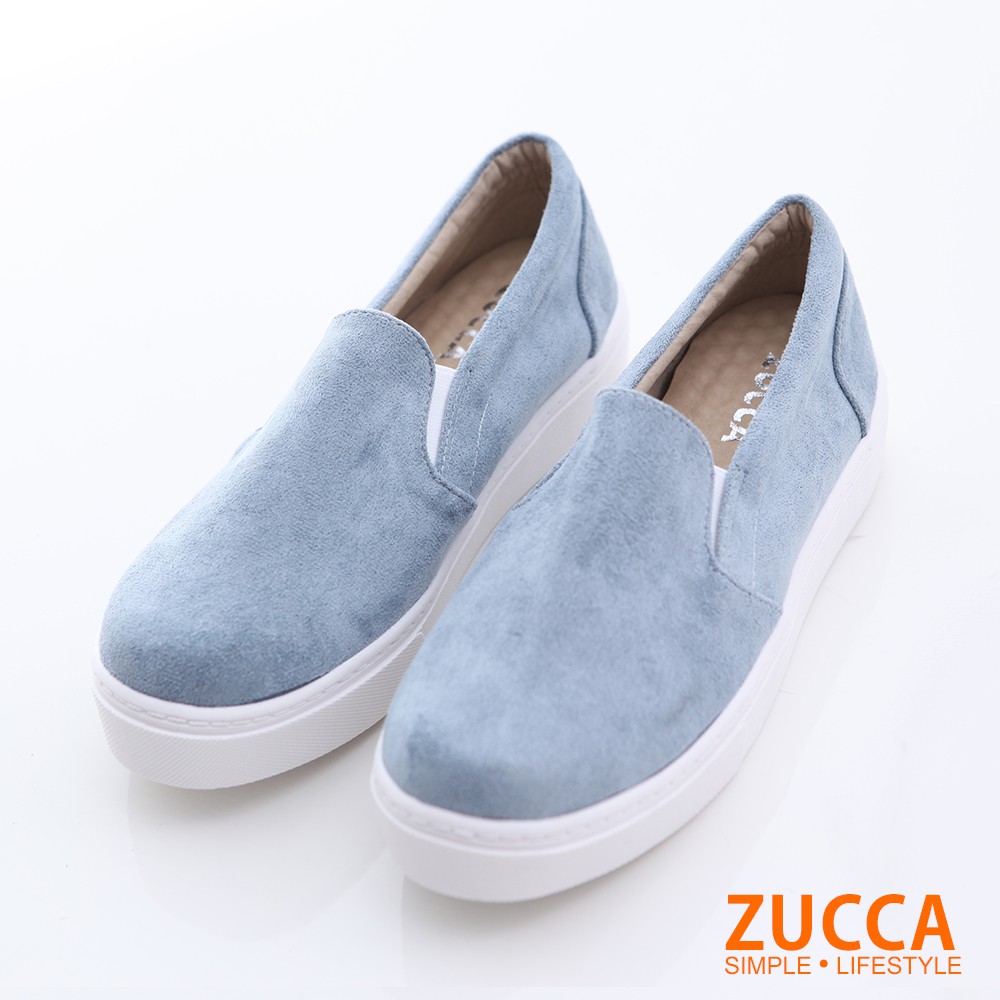 【ZUCCA】絨毛布面厚底平底鞋-z6603be-藍