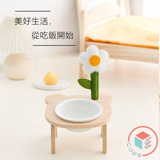 🌟臺灣出貨xCUBE STORE🌟 小熊原木餐桌 陶瓷貓碗 碗架 食盆 飼料碗 水碗 狗碗 貓狗通用 寵物碗架