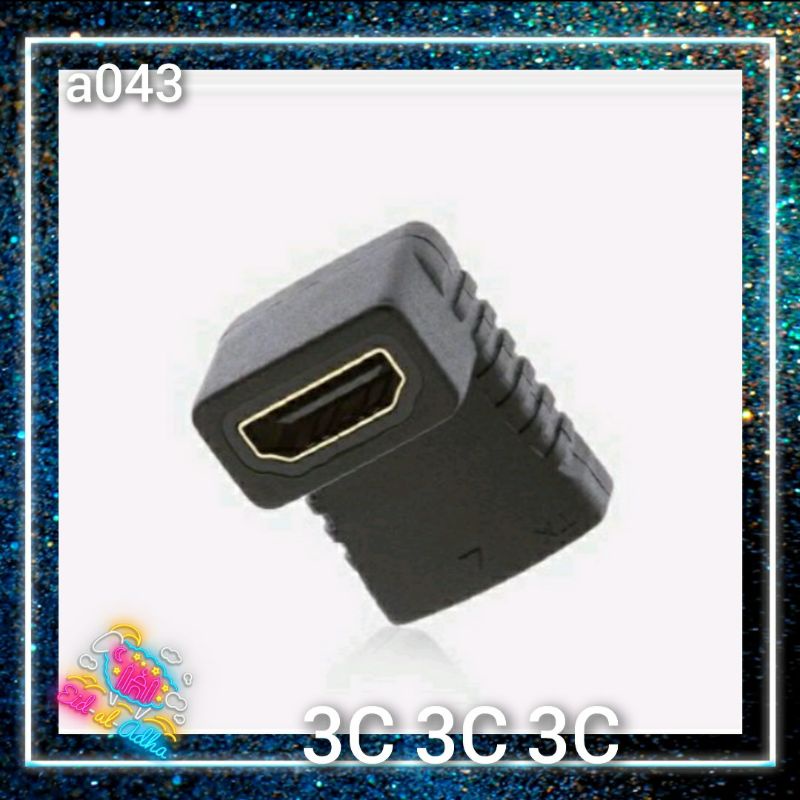 A043-可支援HDMI 19P/F-F(90°）19pin母轉母轉接頭 90°