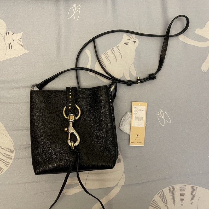 Rebecca minkoff mini Megan 黑色迷你水桶包 流蘇包 真皮 鎖扣 斜背包 側背包 二手9.5新