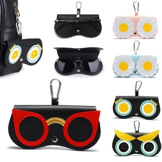 女士便攜式 PU 皮革貓頭鷹花眼鏡盒帶鉤 / 可愛動物卡通眼鏡保護套 / 太陽眼鏡保護