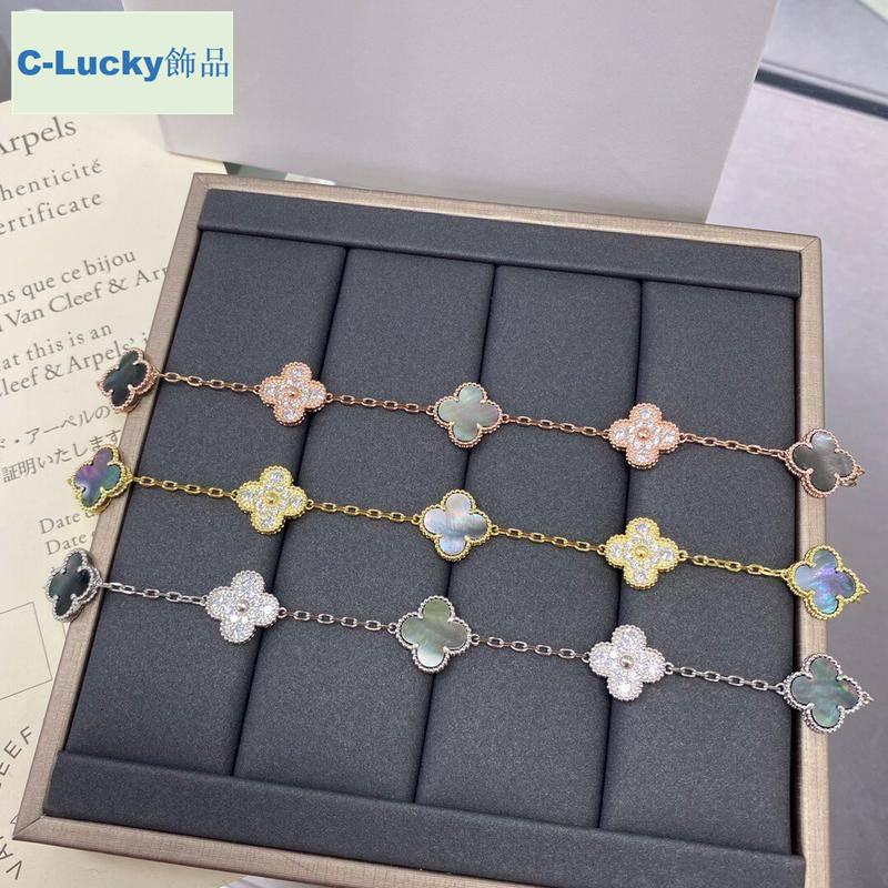 C Lucky飾品 Tinmi 梵家同款五花灰貝母間鑽手鍊幸運四葉草手鍊三色s925純銀手鏈氣質百搭手飾 蝦皮購物