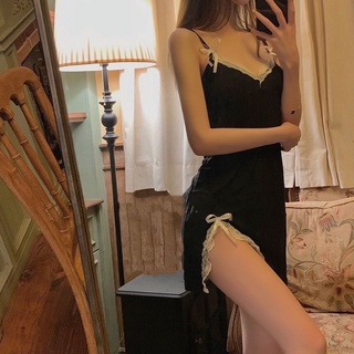 🔆小甜甜日系美衣👙美人kiss:純欲新年紅 蕾絲吊帶私房性感蝴蝶結睡衣冬季新款睡裙女
