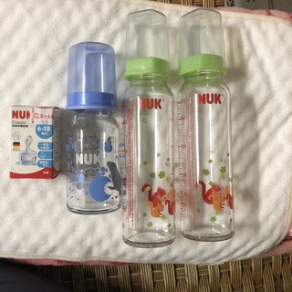 二手-NUK標準口徑玻璃奶瓶(2大1小)合售
