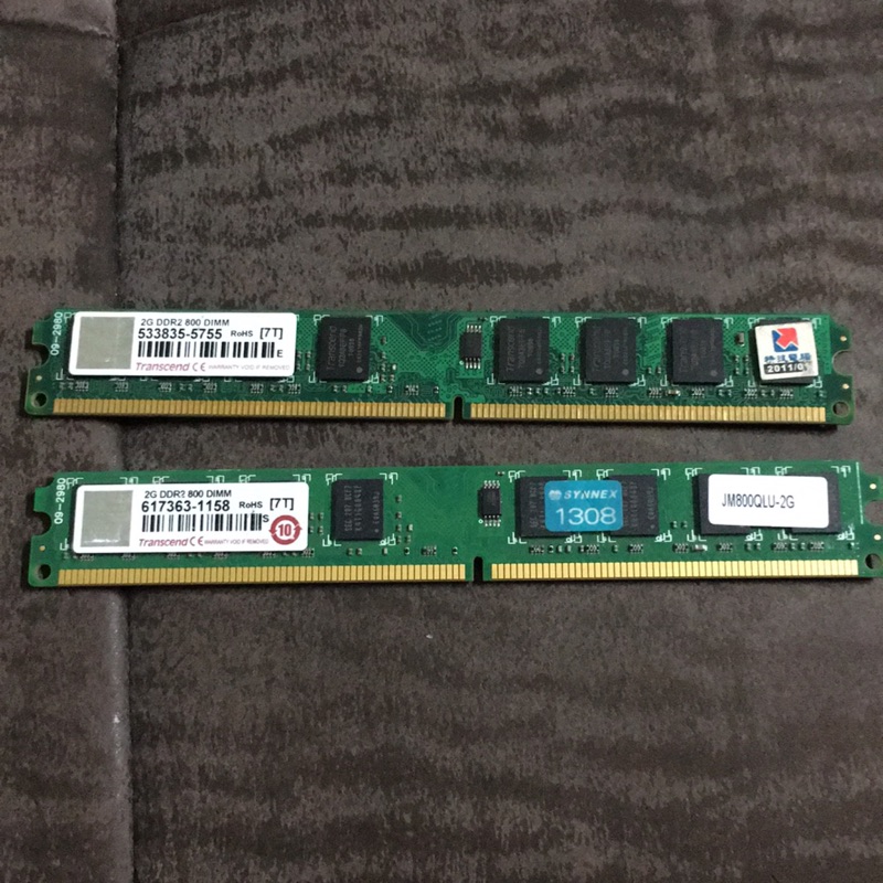 二手創見記憶體，測試良品，2G，DDR2 800，2支一組，只賣400元