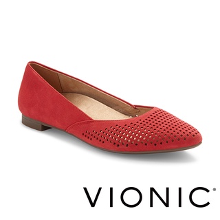 【VIONIC 法歐尼】Posey 波西 方格鏤空麂皮舒適時尚氣質淑女鞋(紅/藍/駝 共三色)