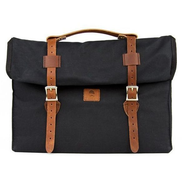 Wheelmen Co 13吋筆電包 公事包防潑水 超耐磨 蠟帆布 尼龍內裡 皮革銅釦 黑 蝦皮購物