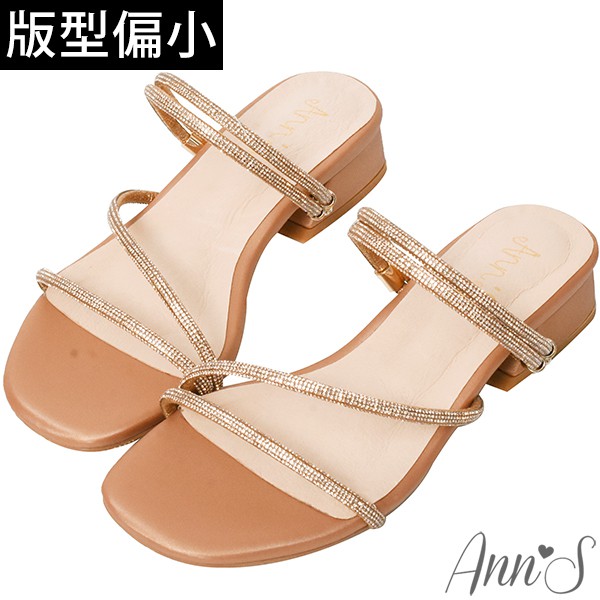 Ann’S閃耀最佳-細膩碎鑽可兩穿方頭粗跟涼鞋3cm-玫瑰金(版型偏小)