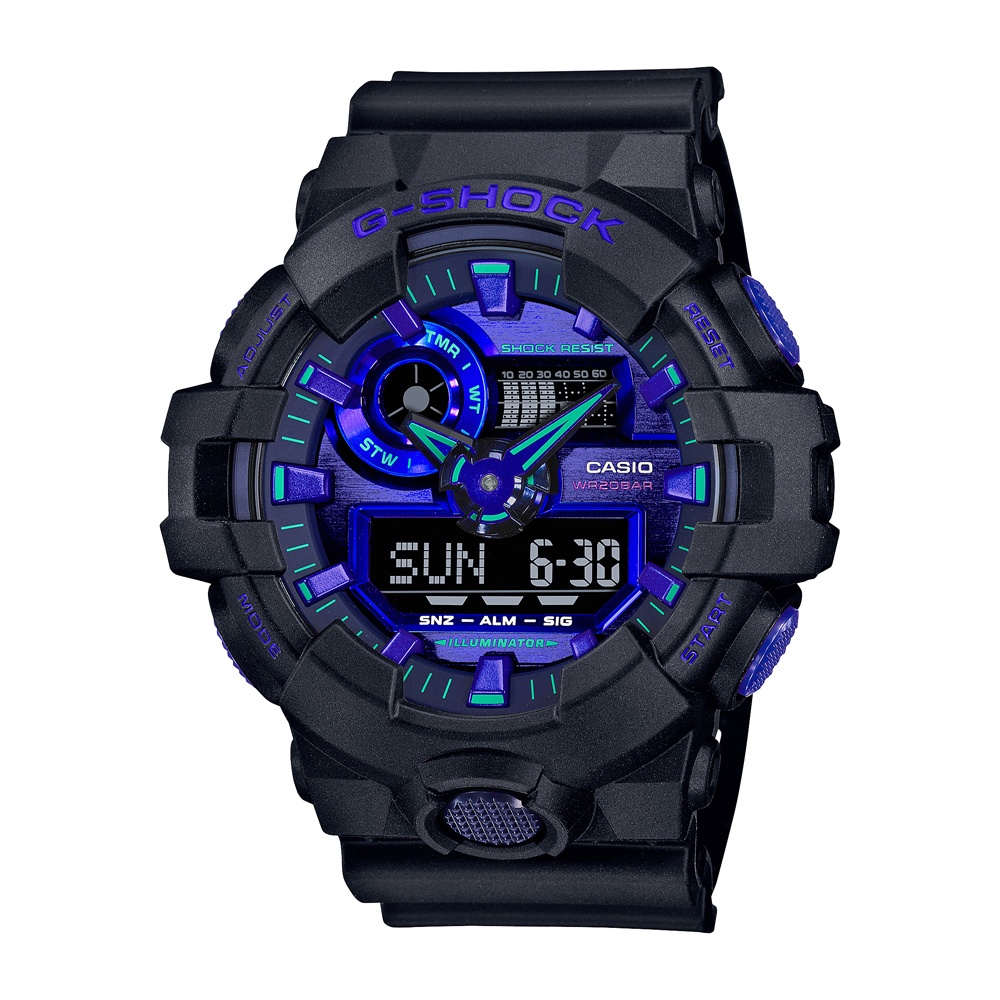 CASIO 卡西歐G-SHOCK 炫光紫色世界時間電子錶(GA-700VB-1A)