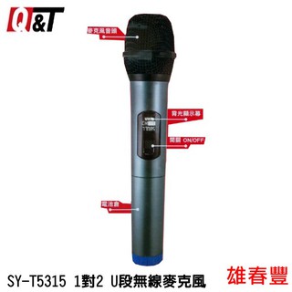 Q&T SY-T5315 1對2 U段無線麥克風 即插即用 訊號穩定 音質清晰 低音飽滿 贈3.5mm轉接頭+電池