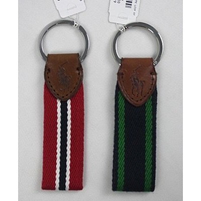 【i買買】Polo Ralph Lauren 真皮帆布鑰匙圈 紅色/綠色 兩色可選