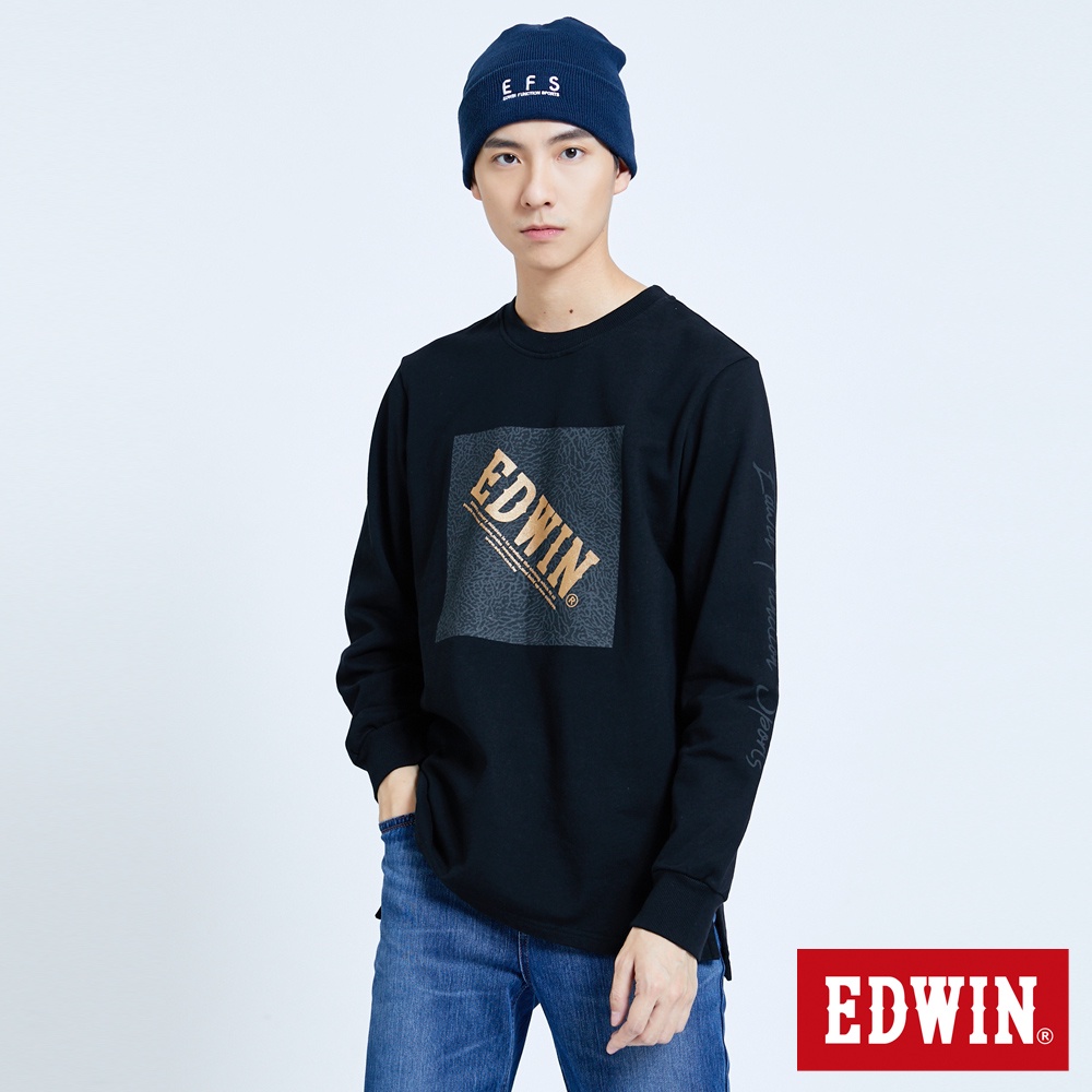 EDWIN 人氣復刻 EFS 方塊爆裂LOGO 厚長袖T恤(黑色)-男款