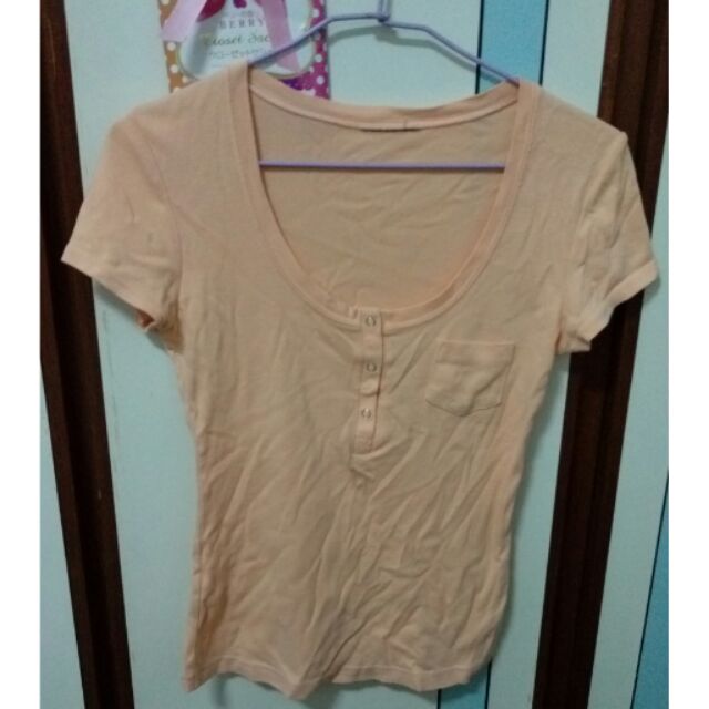 NATURALLY JOJO 專櫃 品牌 粉橘 純棉口袋T 短袖 T- shirt