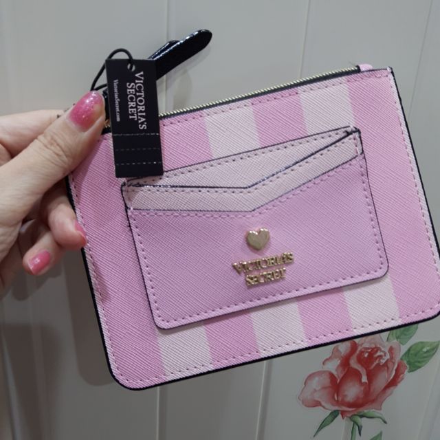 Victoria's Secret粉紅條紋鑰匙包卡包