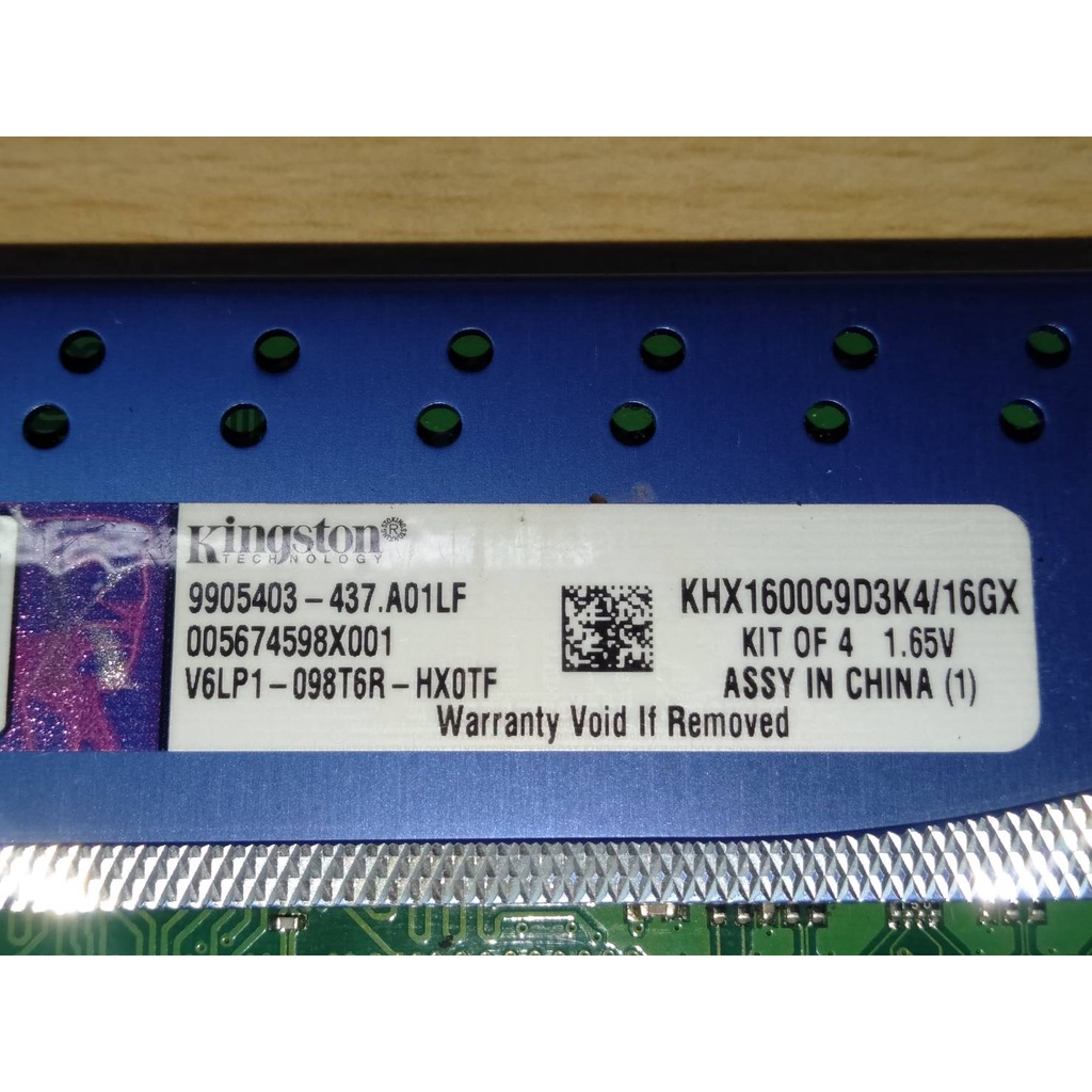 二手 金士頓 Kingston DDR3-4GB KHX1600C9D3K4/16GX終保桌機雙面記憶體(1.65V)