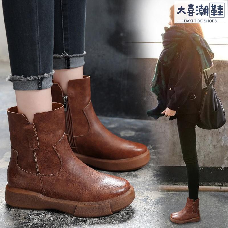 大喜潮鞋新品熱賣女生馬丁靴 馬丁靴女英倫風秋款女靴平底單靴冬季加絨 蝦皮購物