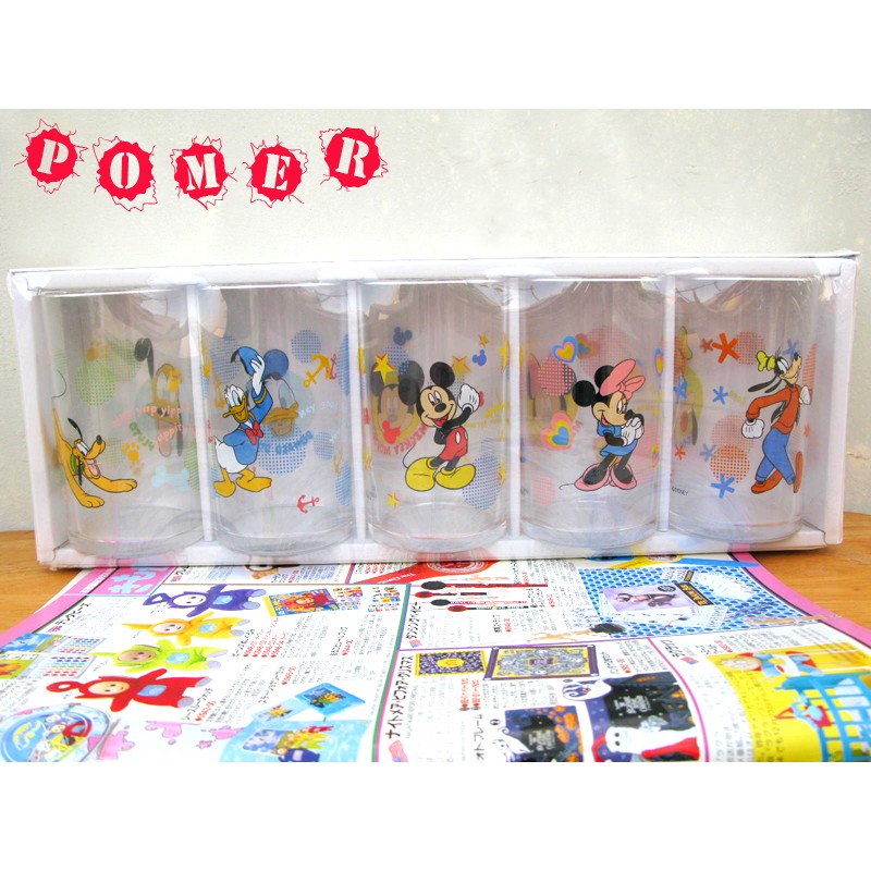 ☆POMER☆日本製 Disney store正品已絕版 米奇 米妮 唐老鴨 高飛狗 布魯托 可愛鮮豔塗鴉玻璃杯 果汁杯