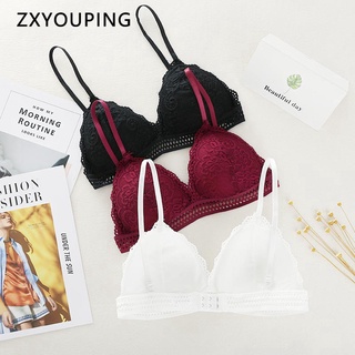 ZXYOUPING法式三角杯無鋼圈 女生可愛性感深V蕾絲內衣