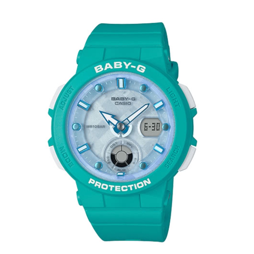 BABY-G 海灘旅人系列閃亮漸層貝殼面板雙顯電子錶(藍綠色）_ BGA-250-2A