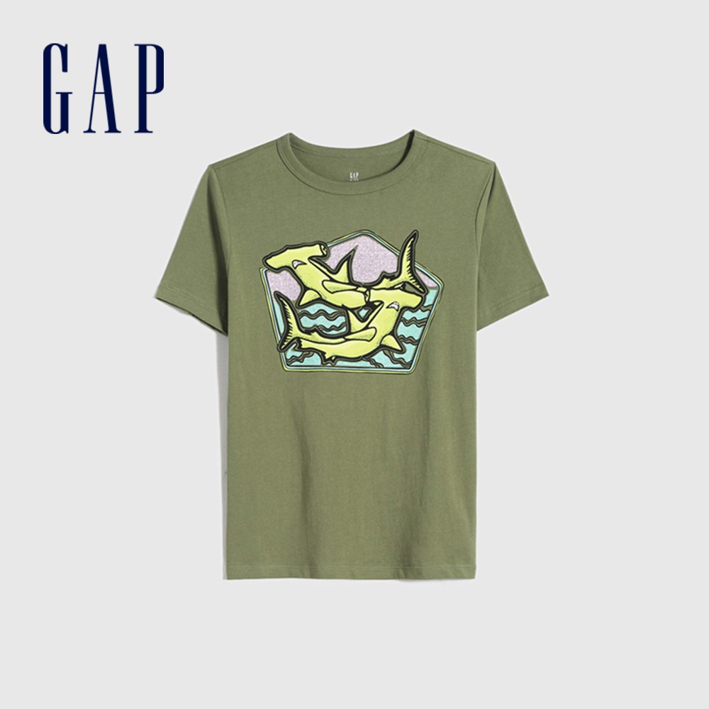 Gap 男童裝 純棉創意印花短袖T恤-綠色(685558)