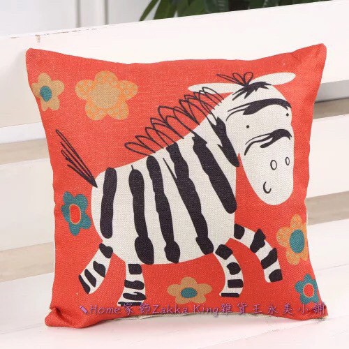 [HOME] 亞麻抱枕 2款顏色 花朵彩色描述馬 含枕芯 動物圖案 沙發靠墊 靠枕 沙發枕 北歐風格 民宿客廳兒童房間