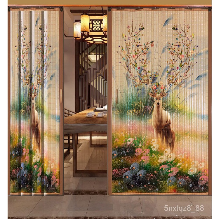 印花竹簾|窗簾|復古禪意|中式中國風|隔斷竹折疊推拉門裝飾家用門簾