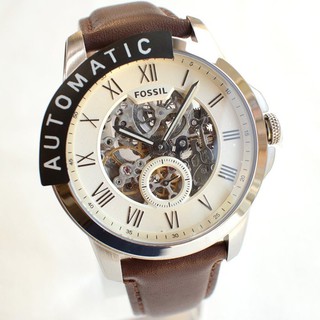 FOSSIL 手錶 機械錶 44mm 鏤空 奶油色面盤 咖啡皮帶 男錶女錶 ME3052