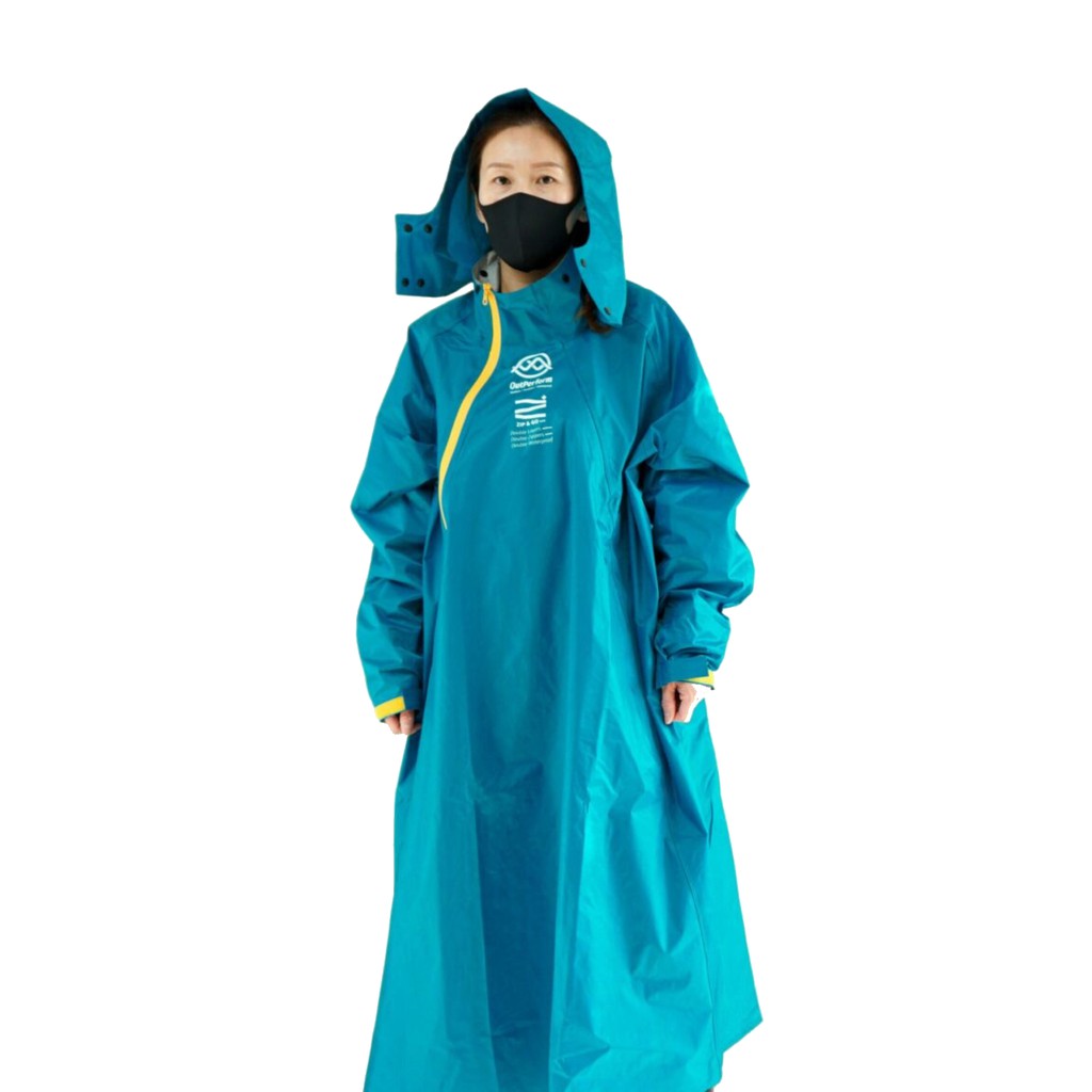 Outperform 去去雨水走Plus(背包款) 斜開雙拉鍊專利一件式雨衣 太平洋藍 協開雙拉鍊 連身式雨衣《淘帽屋》