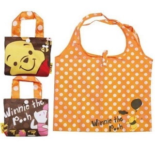 日本帶回 迪士尼 小熊維尼 小豬 winnie the pooh防水折疊收納袋 購物袋 環保袋 收納袋 可愛雙面圖案提包