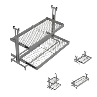 慢慢家居 304不鏽鋼-免打孔抽屜式碗盤瀝水架廚櫃拉籃(單/雙層 大/小號) 現貨 廠商直送