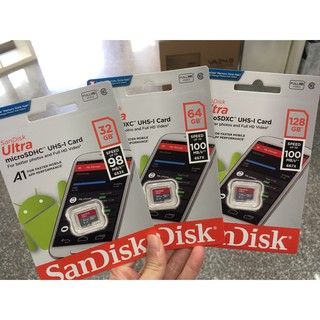 代理商公司貨 A1 98M Sandisk Ultra MicroSD SDXC TF 32G 64G 128G 記憶卡