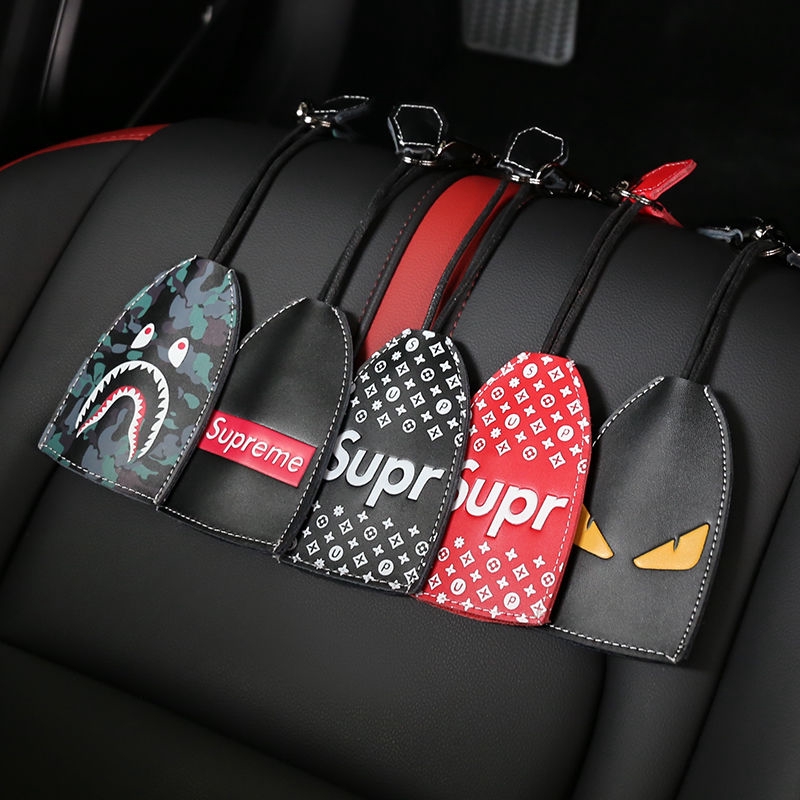 潮牌Supreme鑰匙包個性車創意通用真皮汽車用鑰匙套保護套