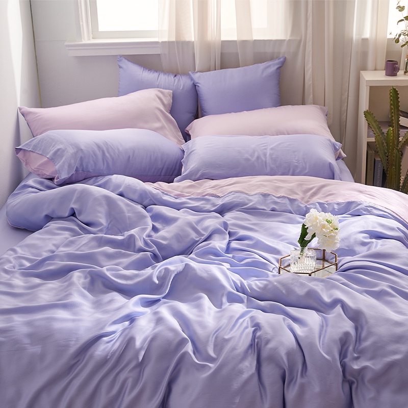 戀家小舖 台灣製床包 雙人床包 薄被套 床單 暮戀紫 100%天絲 床包被套組 含枕套 60支天絲 素色