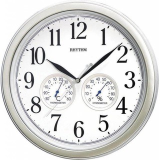 RHYTHM CLOCK 日本麗聲溫濕度銀色膠框滑動式指標靜音掛鐘 型號：8MGA26WR19【神梭鐘錶】