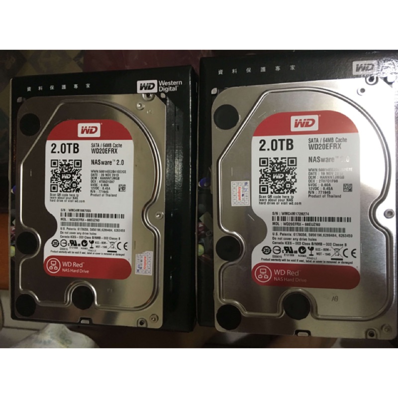 WD 紅標 WD20EFRX 3.5吋 2TB x2