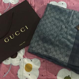 Gucci 藍灰色經典Logo紋大方巾／圍巾／披肩