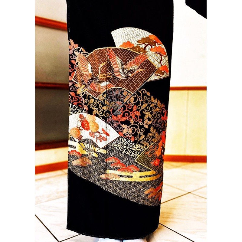 日本和服-- 黑留袖( 禮服) 大號正絹高級品| 蝦皮購物