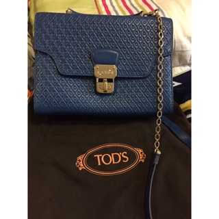 TOD'S寶藍色漆皮壓紋手提斜背兩用包