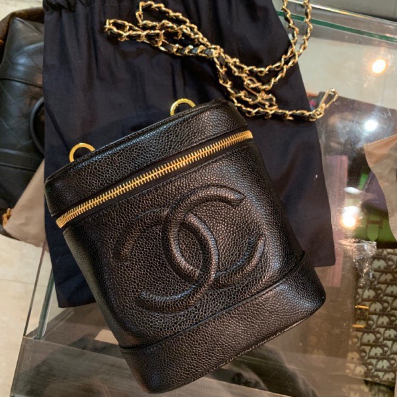 Chanel vintage coco caviar vanity case bag 香奈兒黑色化妝包(附D扣）
