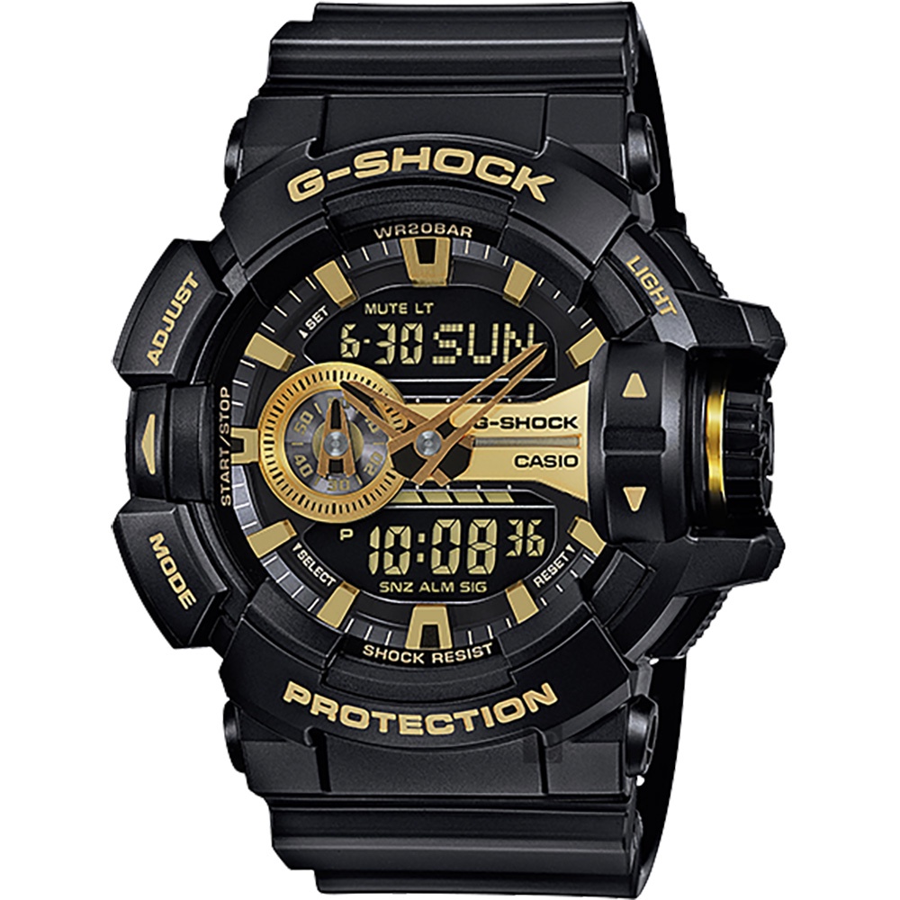 【原廠公司貨】CASIO卡西歐 G-SHOCK 金屬系雙顯手錶-經典黑金 GA-400GB-1A9