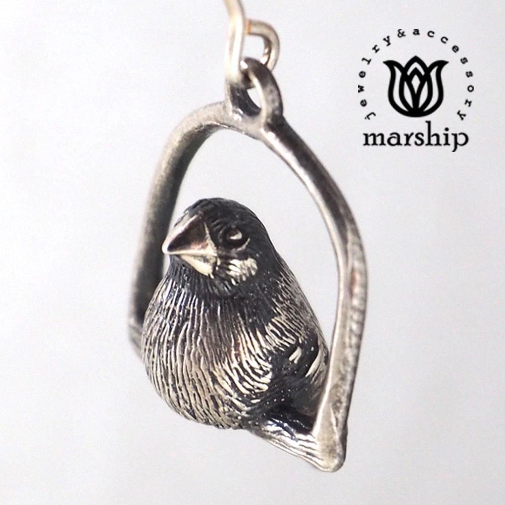 Marship 日本銀飾品牌 鞦韆上的文鳥耳環 925純銀 古董銀款 夾式耳環