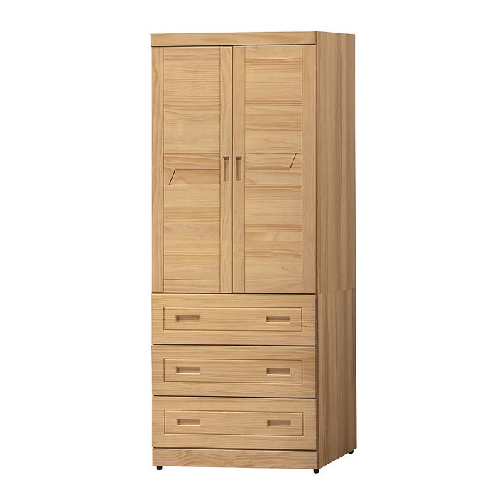 23 輕鬆購 北歐松木實木原木色3x7尺三抽開門衣櫃 衣櫥 北歐 實木 衣櫃 GD510-7