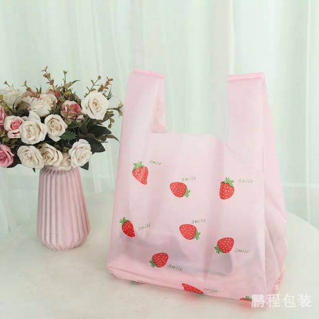 粉紅/白 草莓多多款 精美塑料手提袋.購物袋.送禮用提袋
