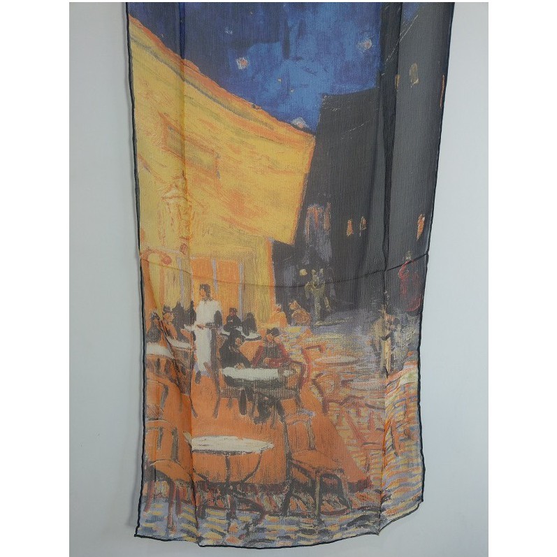 名畫 梵谷 星空下的咖啡館  絲巾  圍巾  領巾